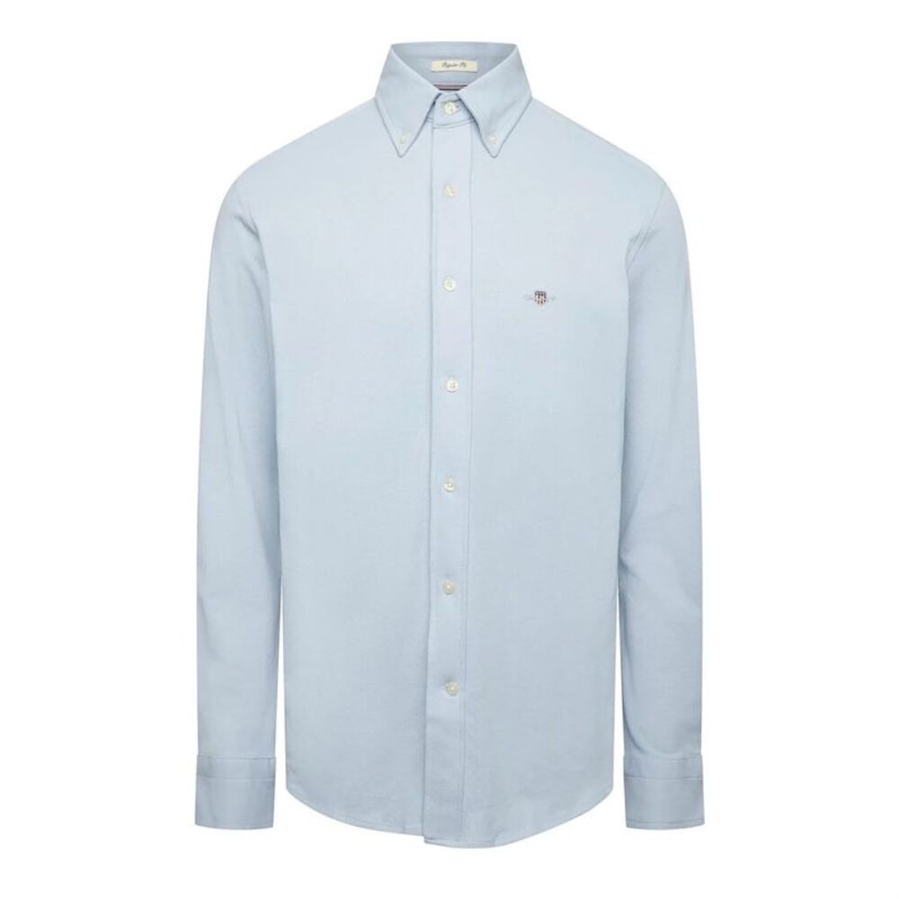 Gant Mens Pique Regular Long-Sleeved Shirt / Blue